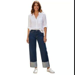 KATE SPADE DARK WASH CUFFED STRAIGHT WIDE JEANS ANKLE NWOT 2/4